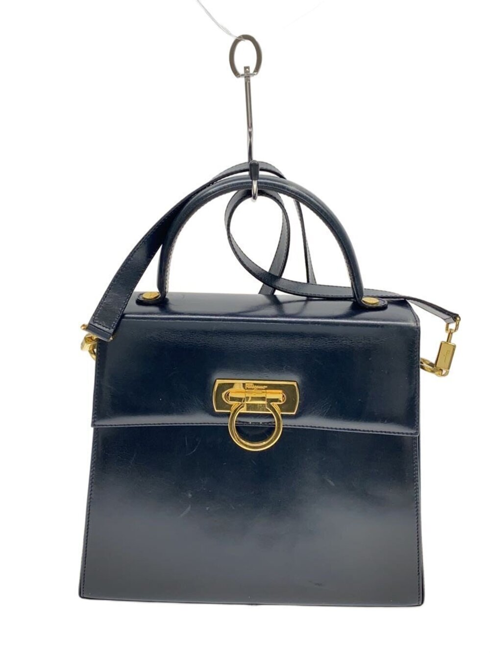 Salvatore Ferragamo leather Gancini top handle bag flap Black
